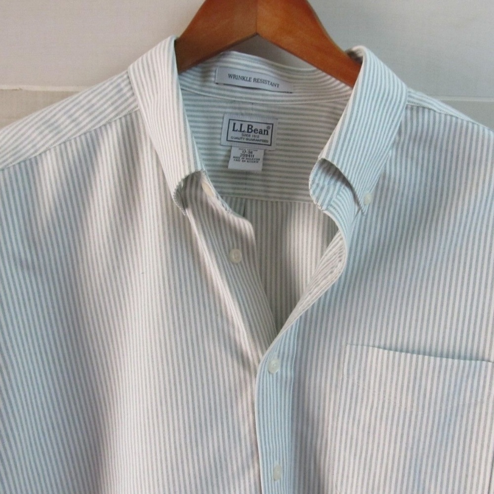 LL Bean Green/White Stripe Long Sleeve Shirt